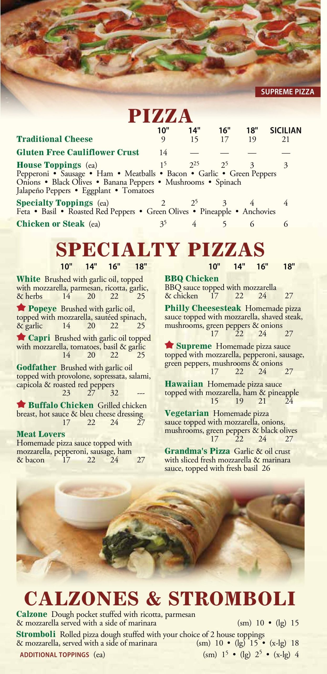 Ricks NYS Pizza - Tarpon Springs Menu